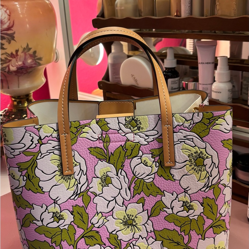 Tory Burch Pink and Green Floral Tote - Picture 2 of 6